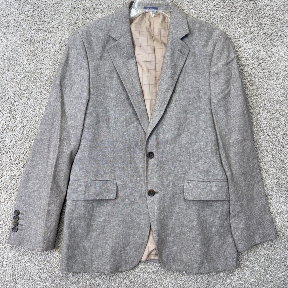 Stafford Linen Sport Coat Mens 38 Short Classic Fit Brown EUC
